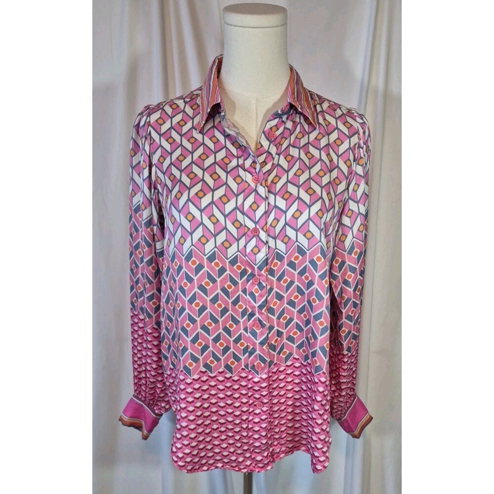 Hale Bob Silk Blend Purple Pink Geometric Top Small